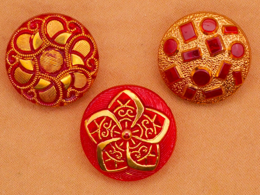 Red Translucent Glass Gold Accent Vintage Glass Button Various 18mm