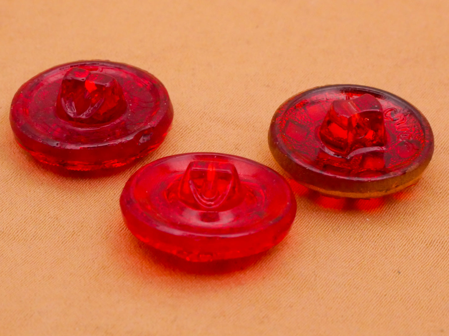 Red Translucent Glass Gold Accent Vintage Glass Button Various 18mm