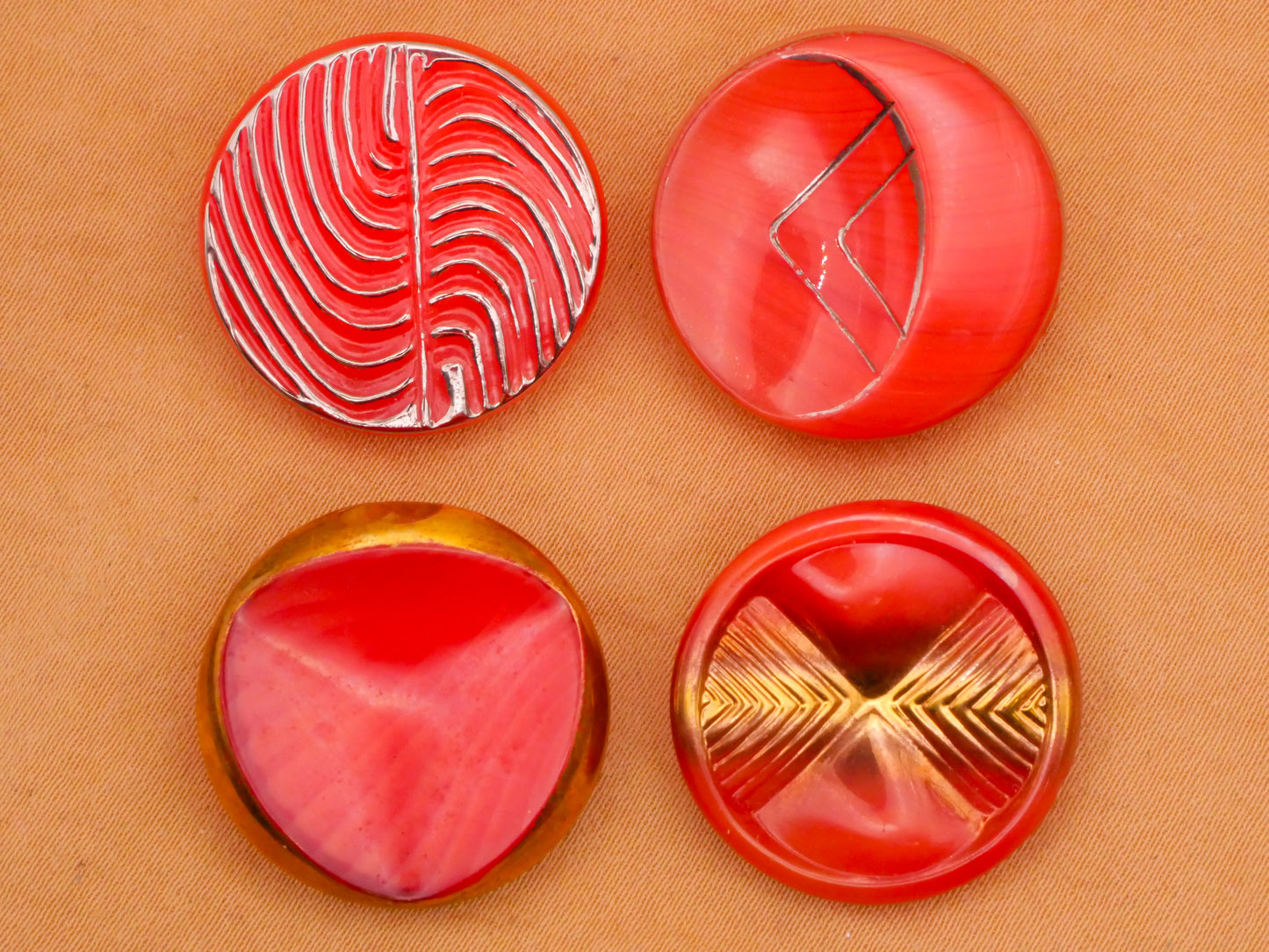 Moonglow or Dig Dug Red Metallic Glass Button Various 22-23mm