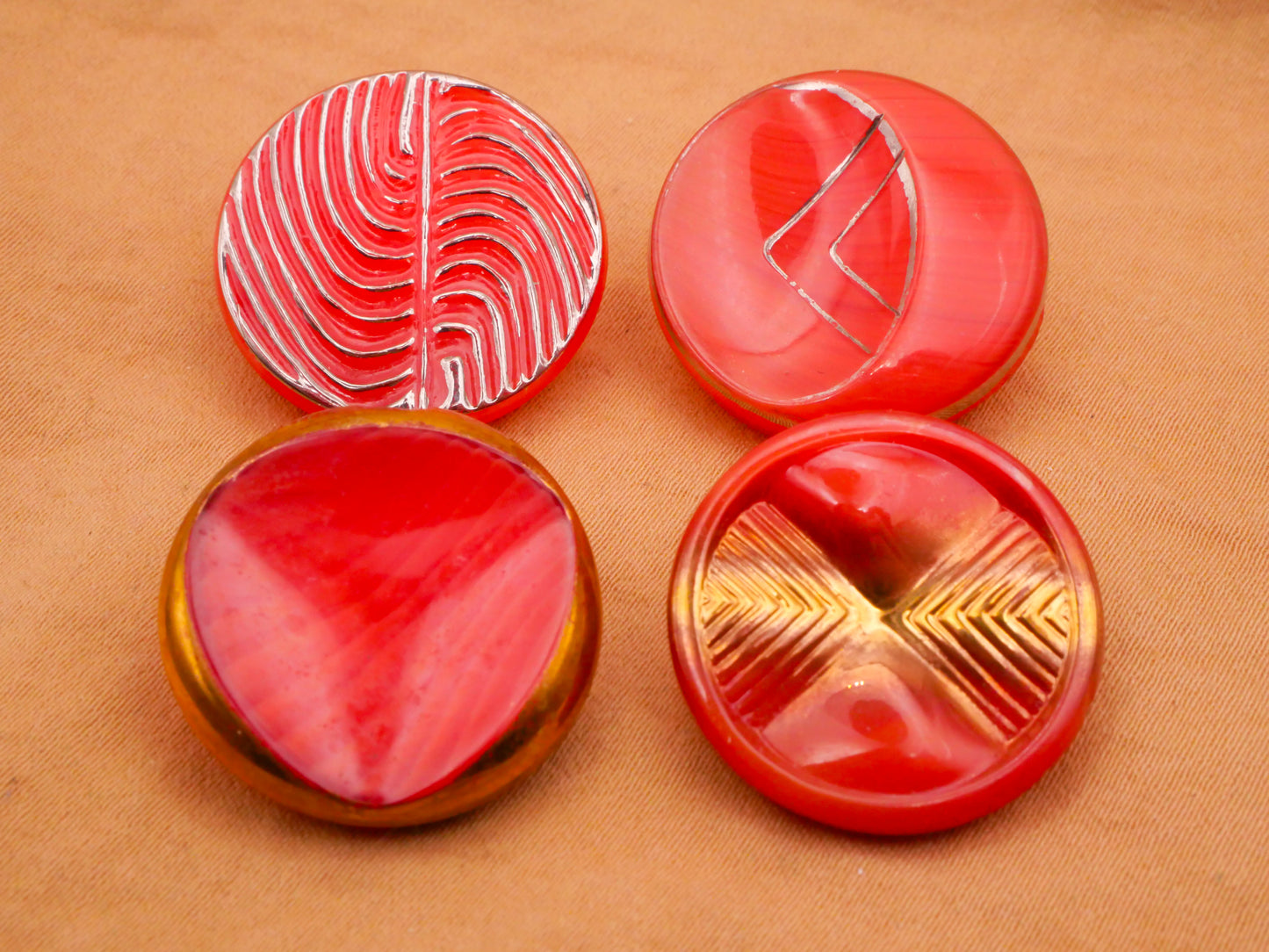 Moonglow or Dig Dug Red Metallic Glass Button Various 22-23mm