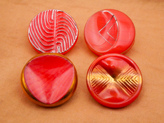 Moonglow or Dig Dug Red Metallic Glass Button Various 22-23mm