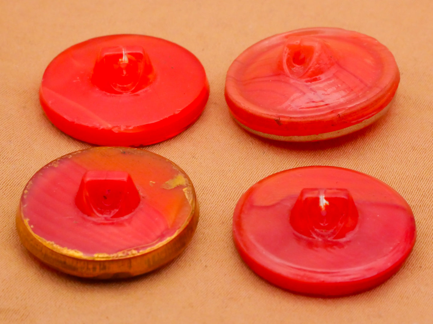 Moonglow or Dig Dug Red Metallic Glass Button Various 22-23mm