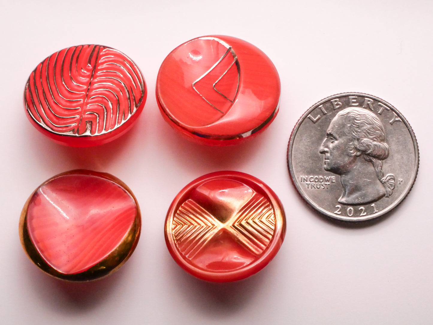 Moonglow or Dig Dug Red Metallic Glass Button Various 22-23mm