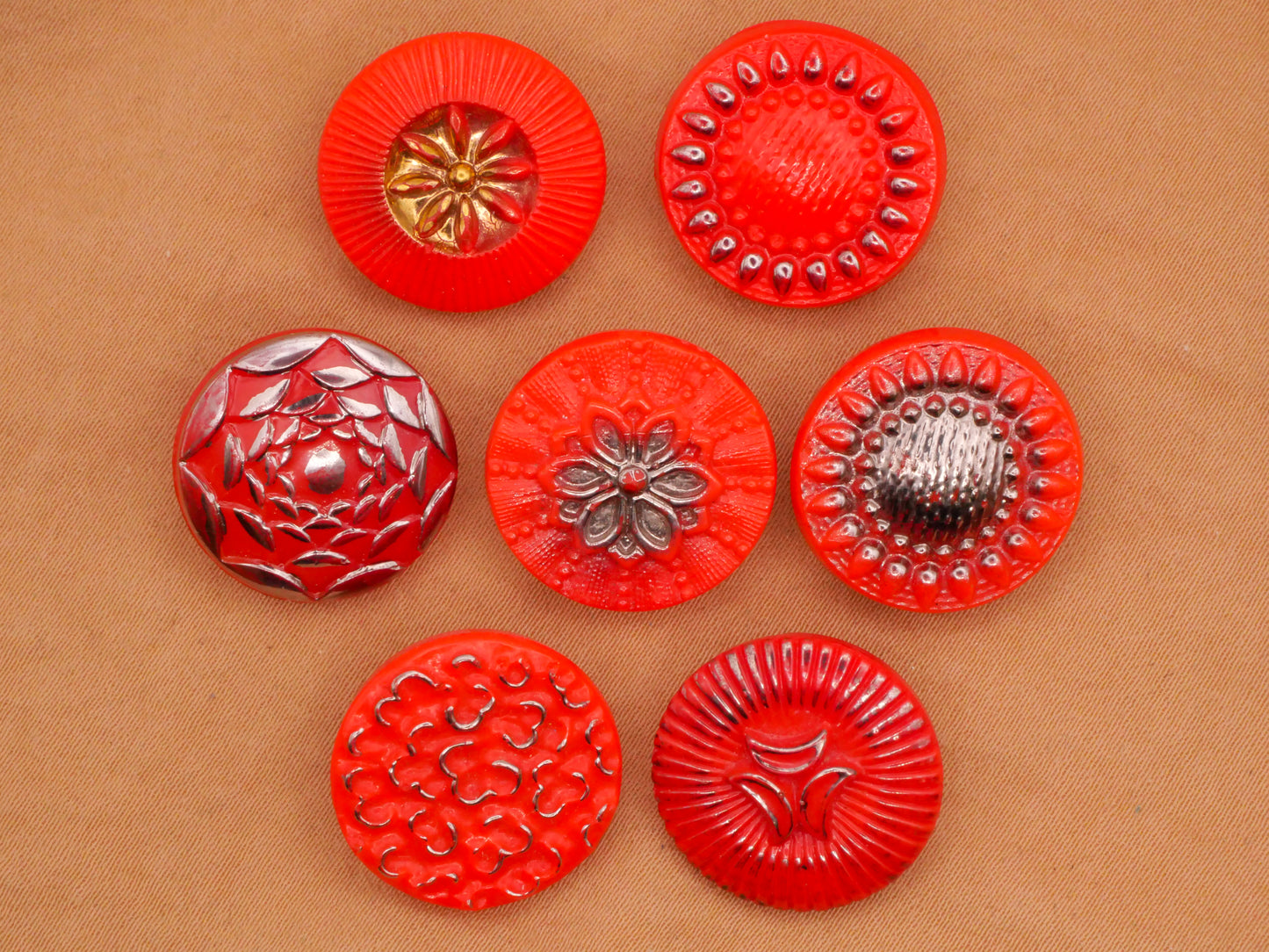 Red-Orange Metallic Accent Vintage Glass Button Various 18-19mm