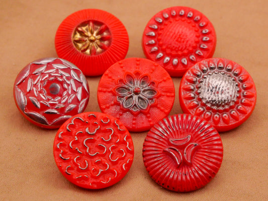 Red-Orange Metallic Accent Vintage Glass Button Various 18-19mm