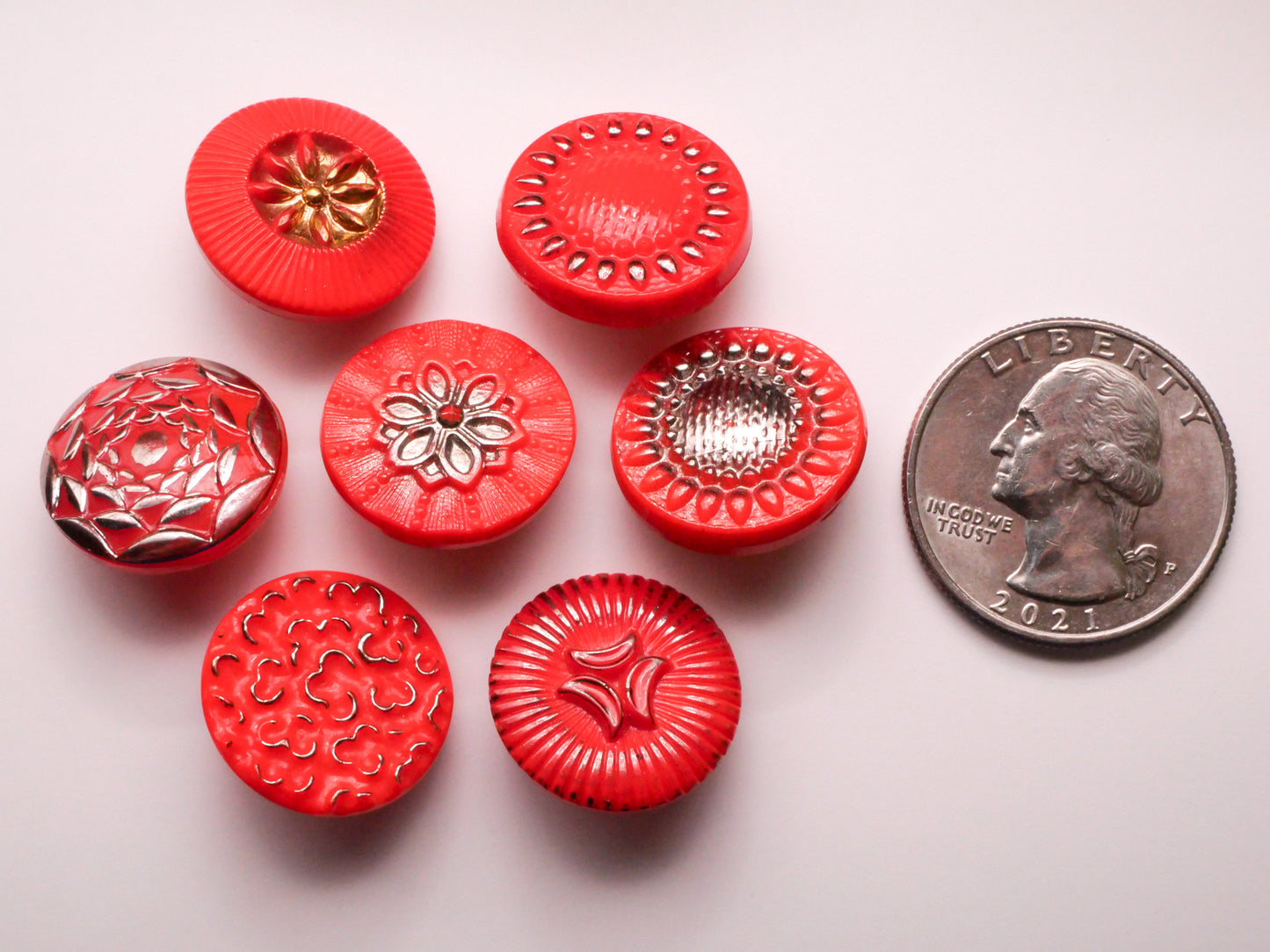 Red-Orange Metallic Accent Vintage Glass Button Various 18-19mm