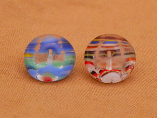 Stripe Dig Dug Small Round Glass Button Various 11mm
