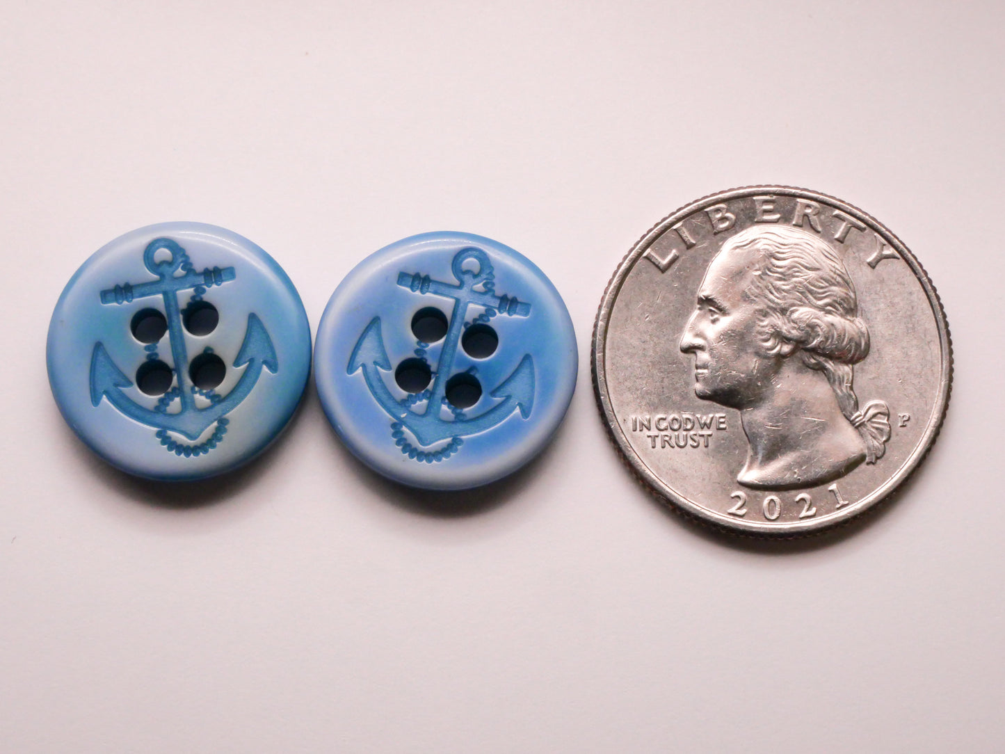 Anchor White Washed Blue-Green Plastic Pair of Buttons 18mm