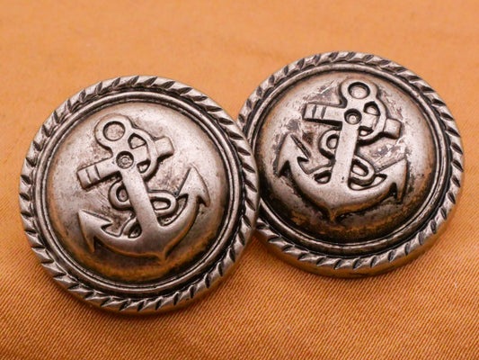 Anchor Rope Edge Silver Plastic Pair of Buttons 22mm