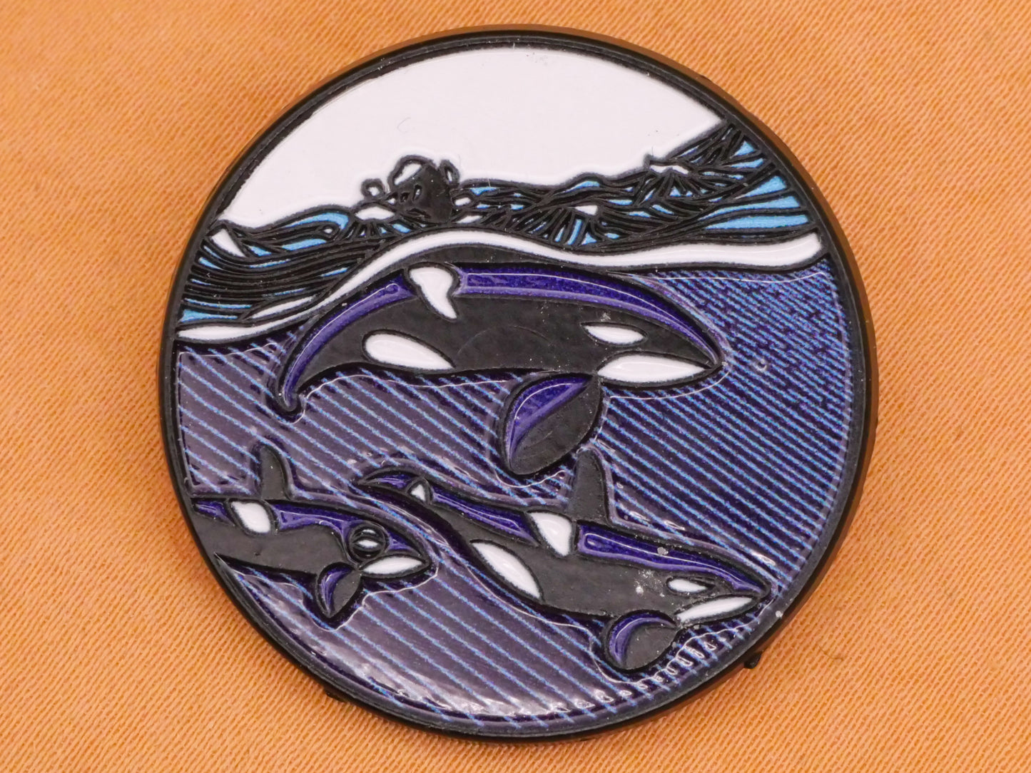 Orca Whale Family Ocean Scene Enamel Metal Button 31mm