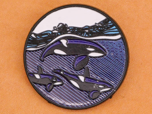 Orca Whale Family Ocean Scene Enamel Metal Button 31mm