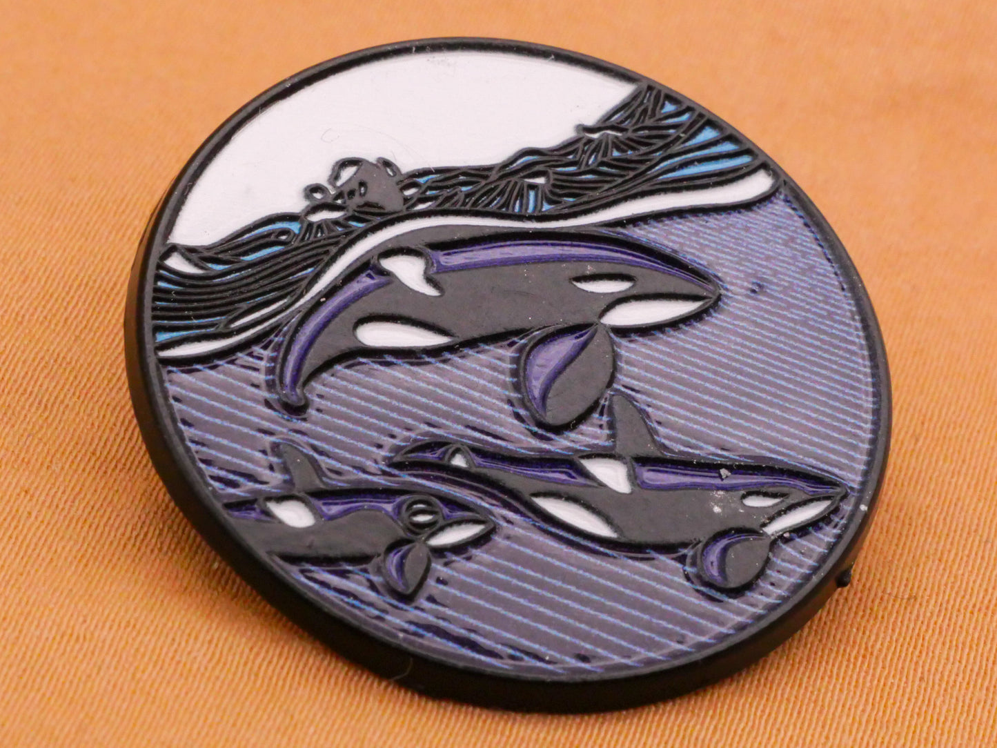 Orca Whale Family Ocean Scene Enamel Metal Button 31mm