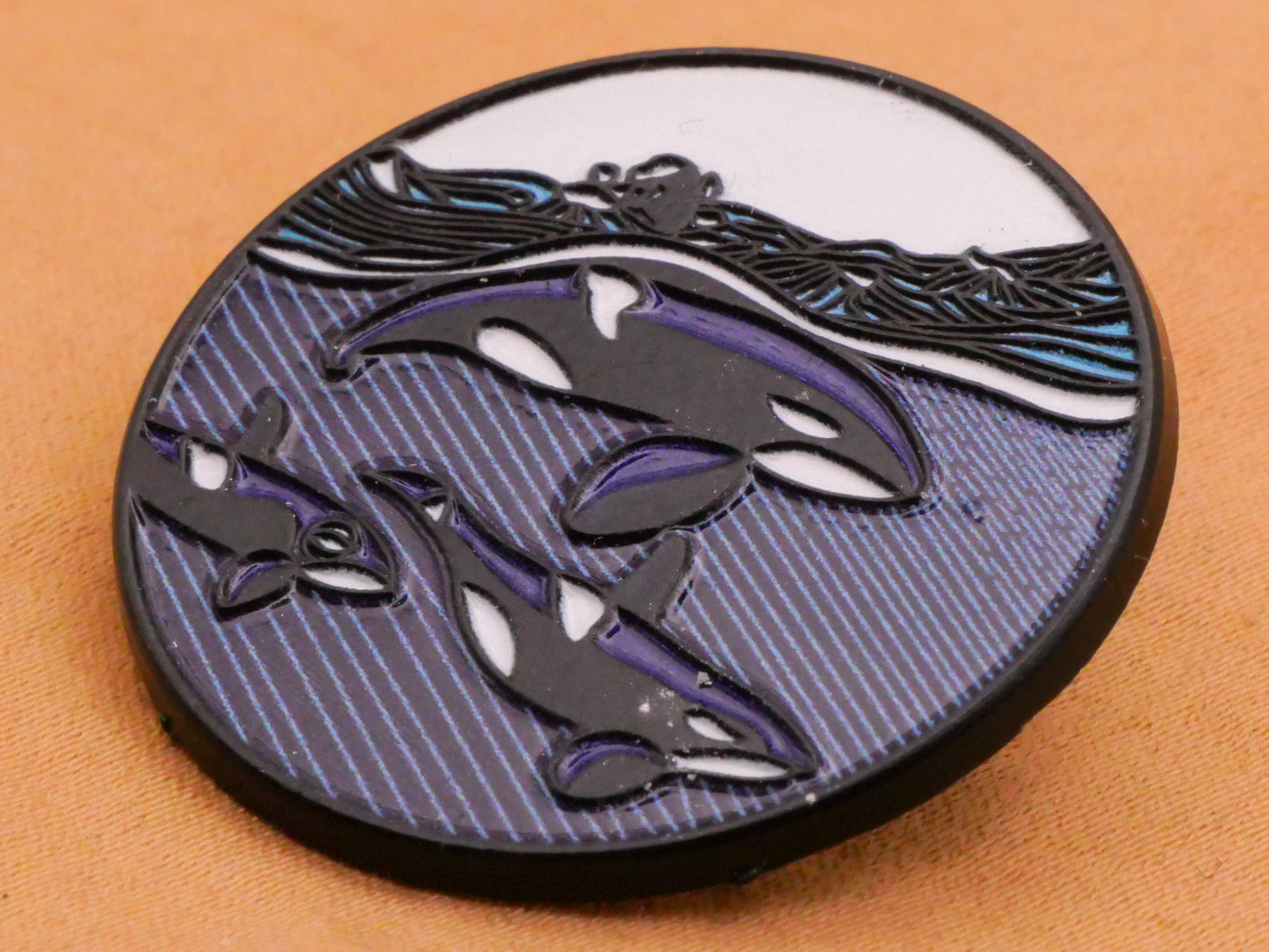 Orca Whale Family Ocean Scene Enamel Metal Button 31mm
