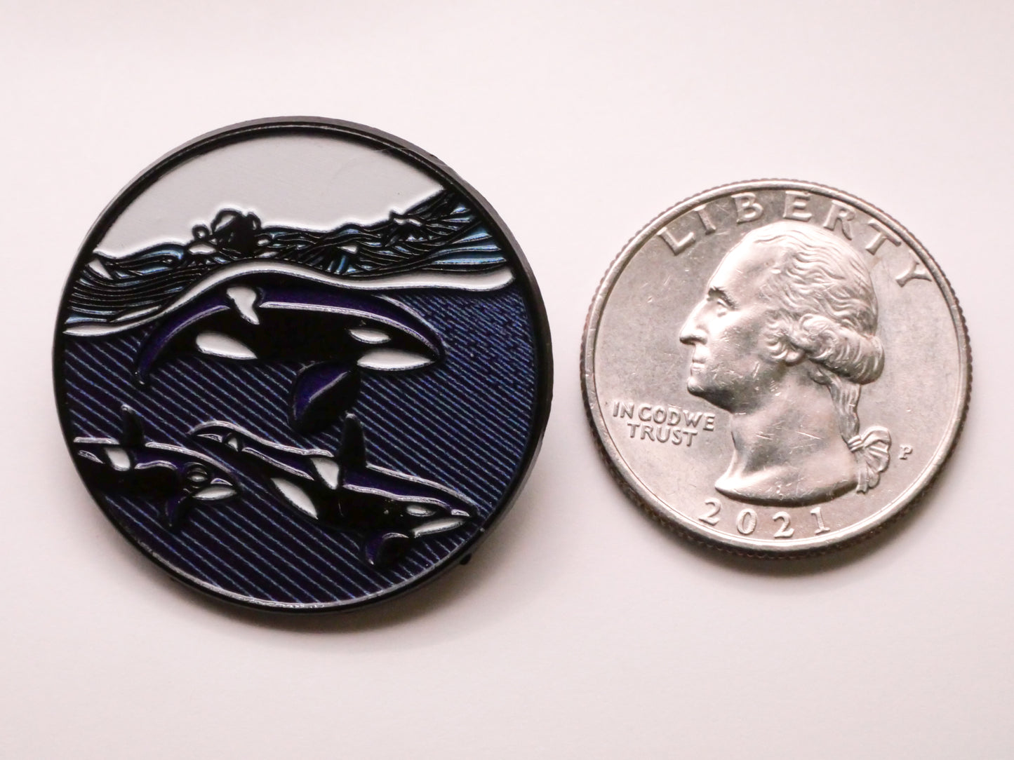 Orca Whale Family Ocean Scene Enamel Metal Button 31mm