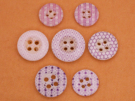 Purple Calico China Button Various 10-14mm