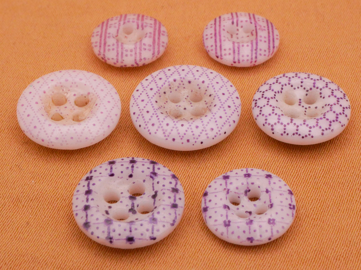 Purple Calico China Button Various 10-14mm