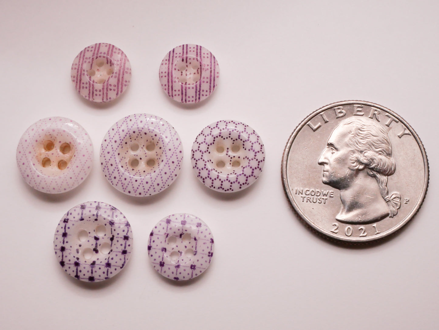 Purple Calico China Button Various 10-14mm