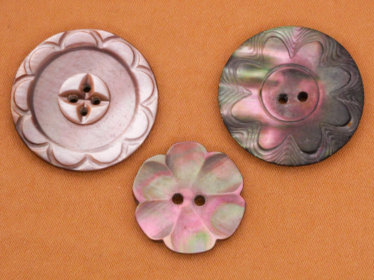 Flower Carved Smokey Mother of Pearl Shell Button Various 18-24mm