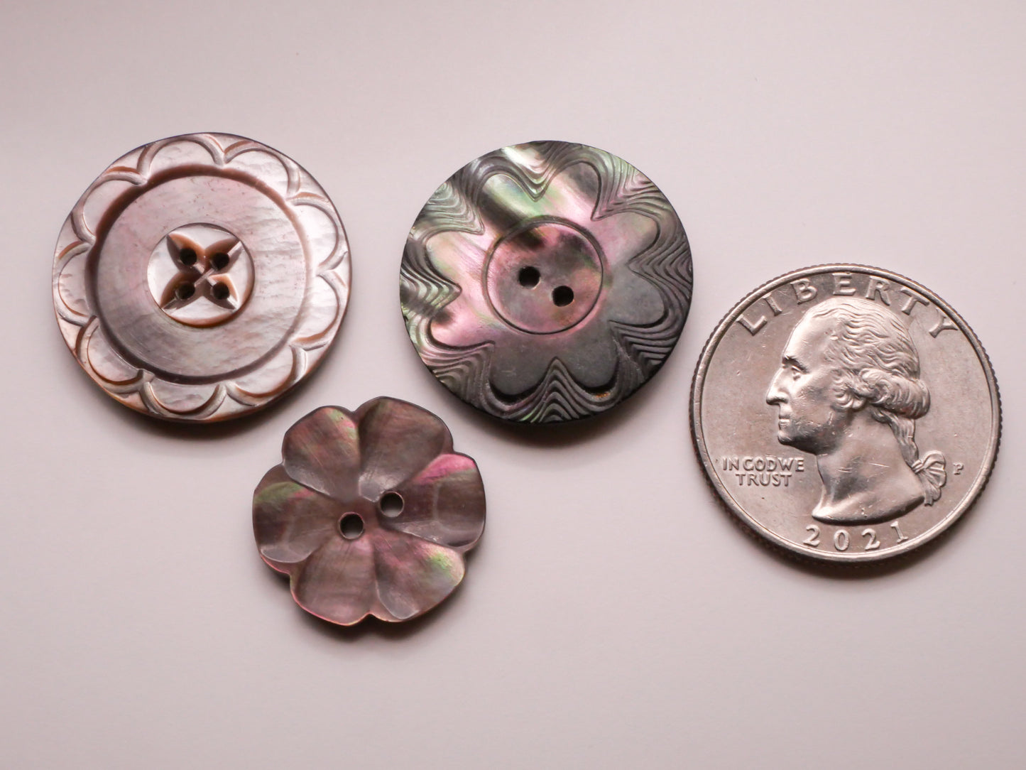 Flower Carved Smokey Mother of Pearl Shell Button Various 18-24mm