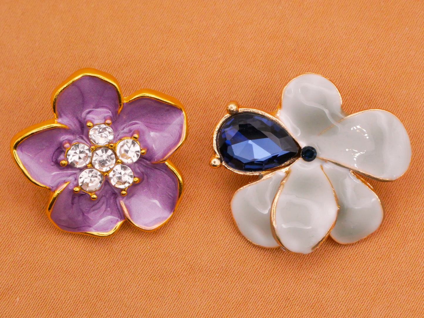 Flower Enamel Rhinestone Metal Button Various 22-25mm