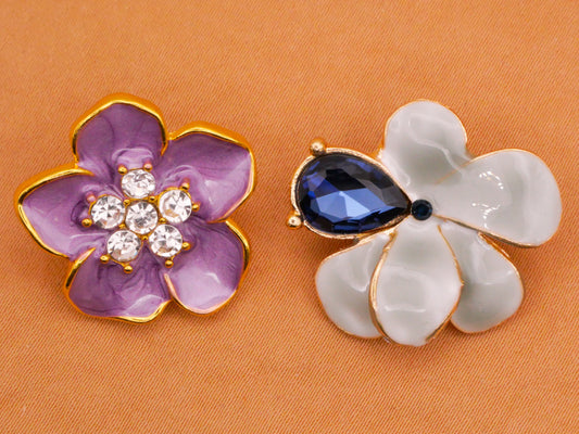 Flower Enamel Rhinestone Metal Button Various 22-25mm