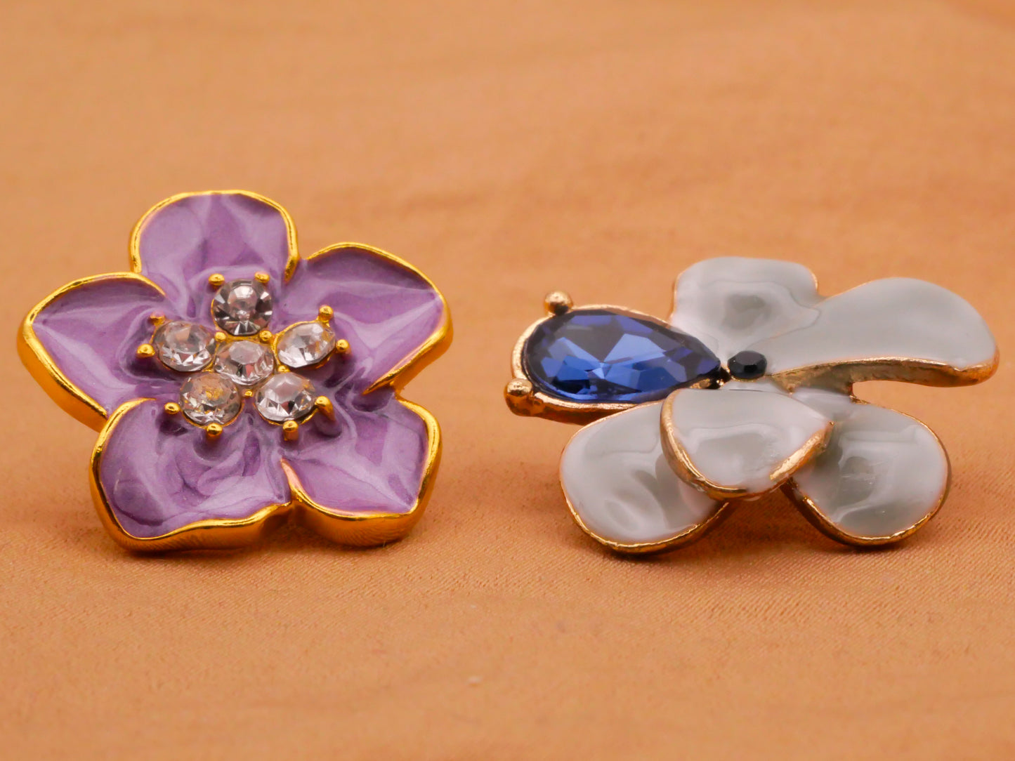 Flower Enamel Rhinestone Metal Button Various 22-25mm