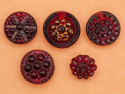 Bubble Knob Cranberry Red Glass Antique Button Various 12-17mm
