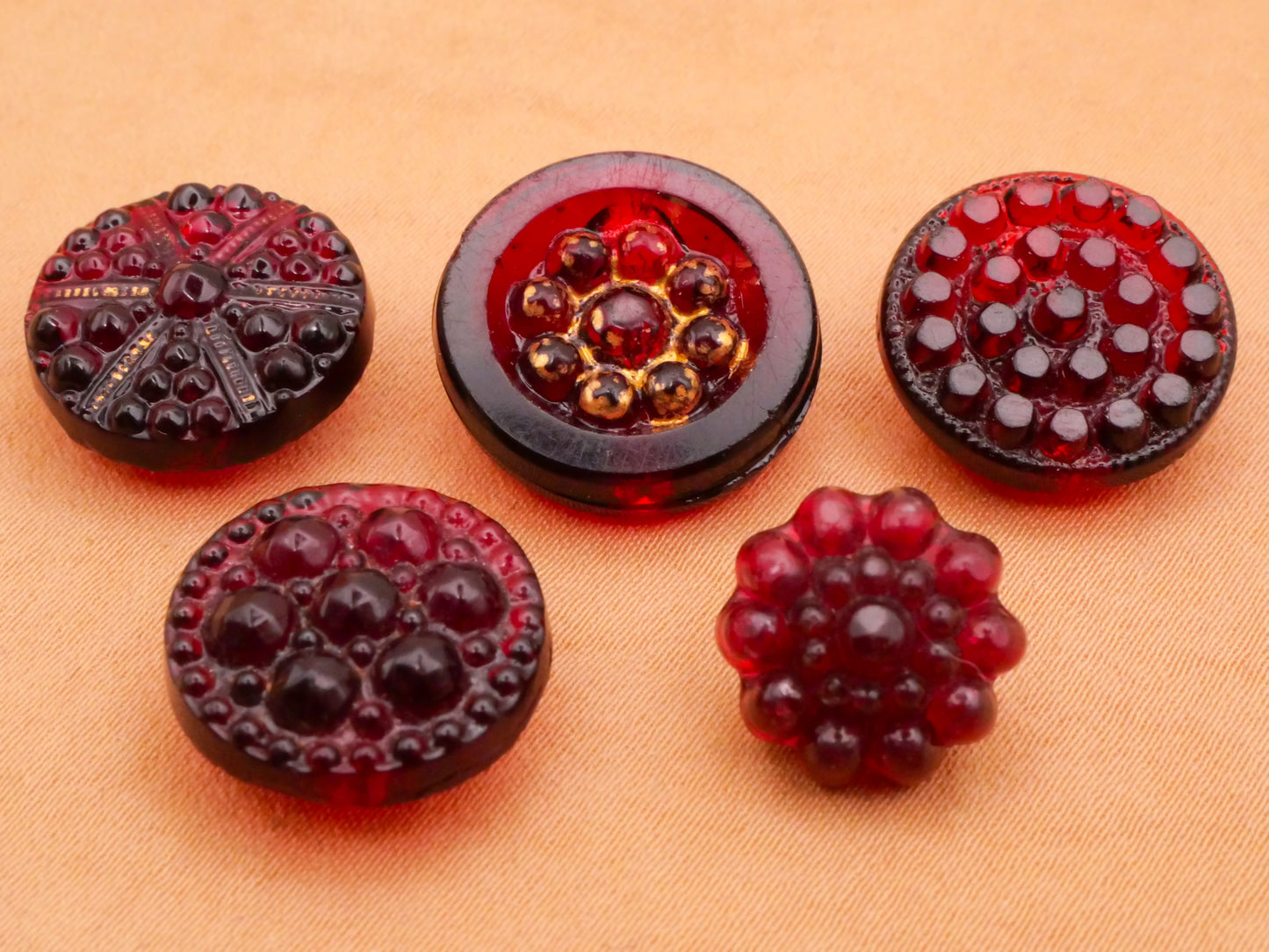Bubble Knob Cranberry Red Glass Antique Button Various 12-17mm
