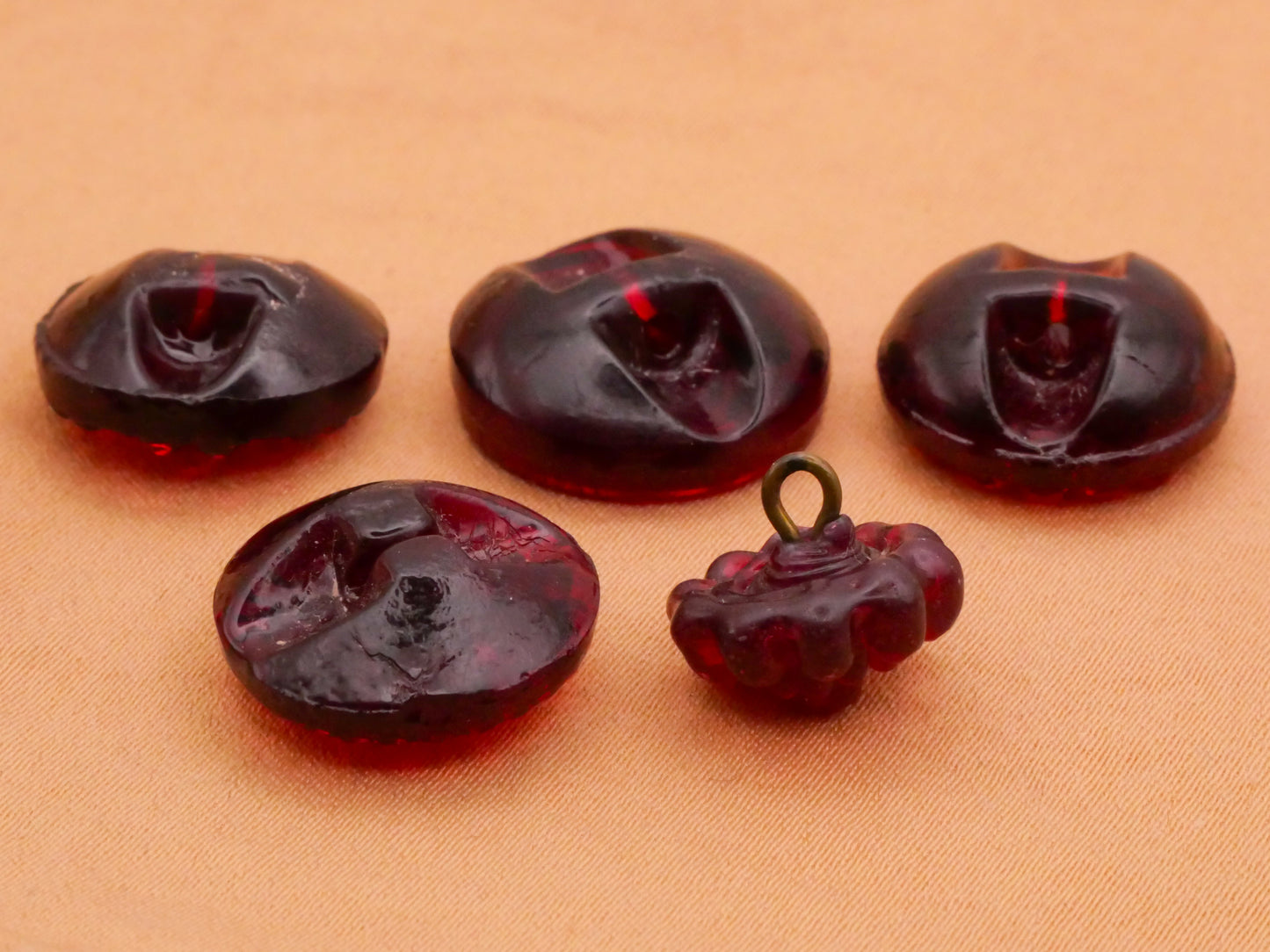 Bubble Knob Cranberry Red Glass Antique Button Various 12-17mm