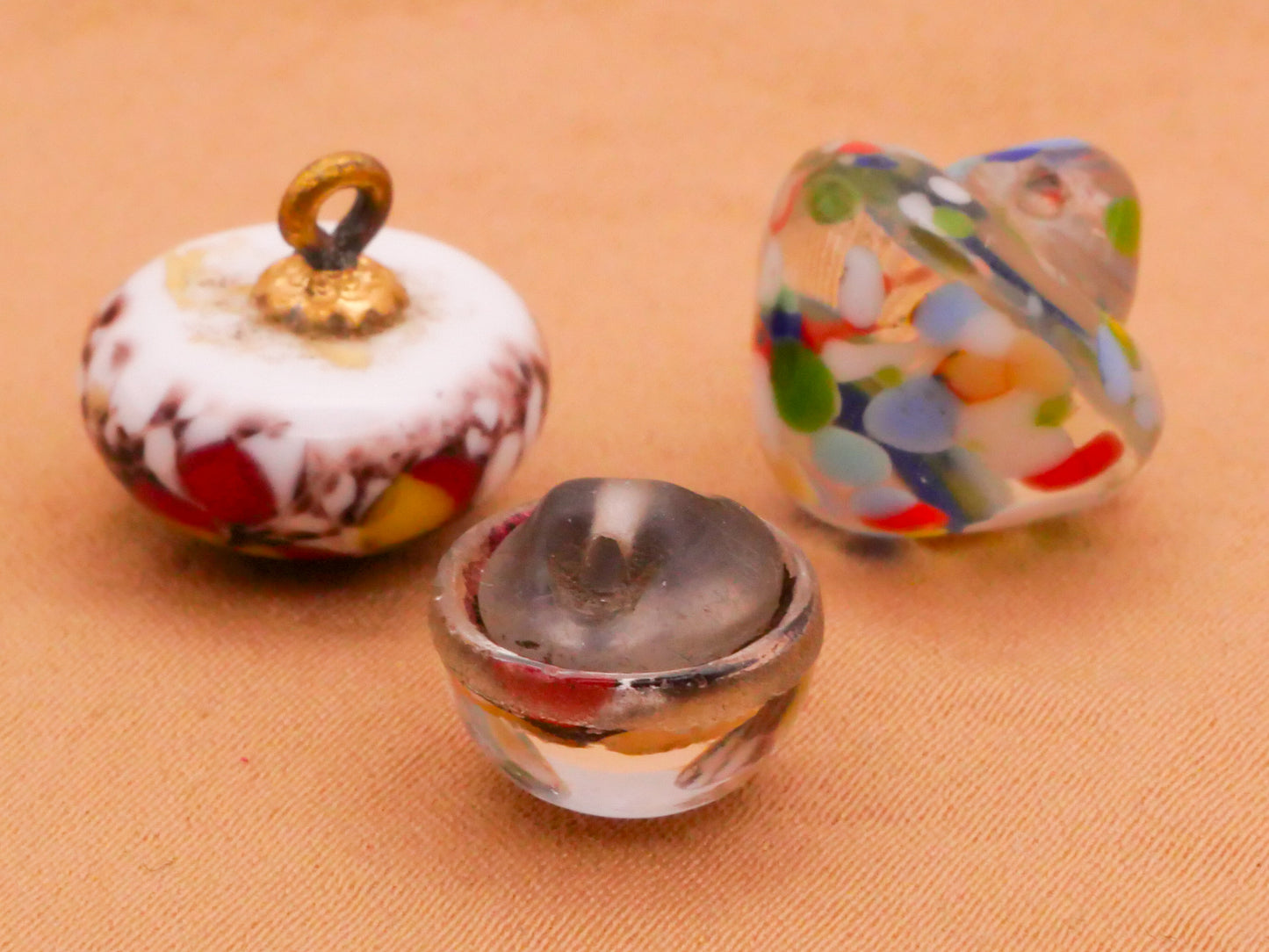 Spotted Dots Vintage Glass Button Various 11-14mm
