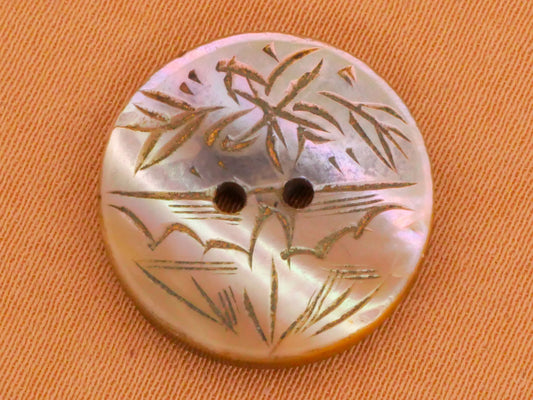 Tropical Landscape Etched Carved Mother of Pearl Button 17mm