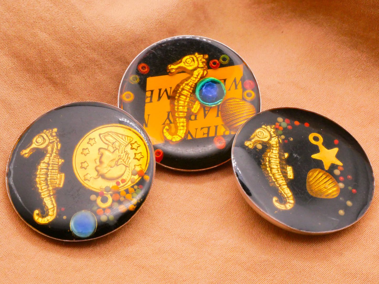 Seahorse Nautical Junque Resin Metal Button Various 29-30mm