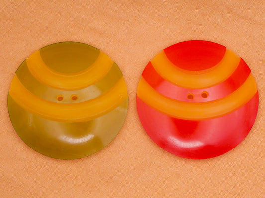 Arch Carved Green or Orange Celluloid Early Plastic Large Button Various 37mm