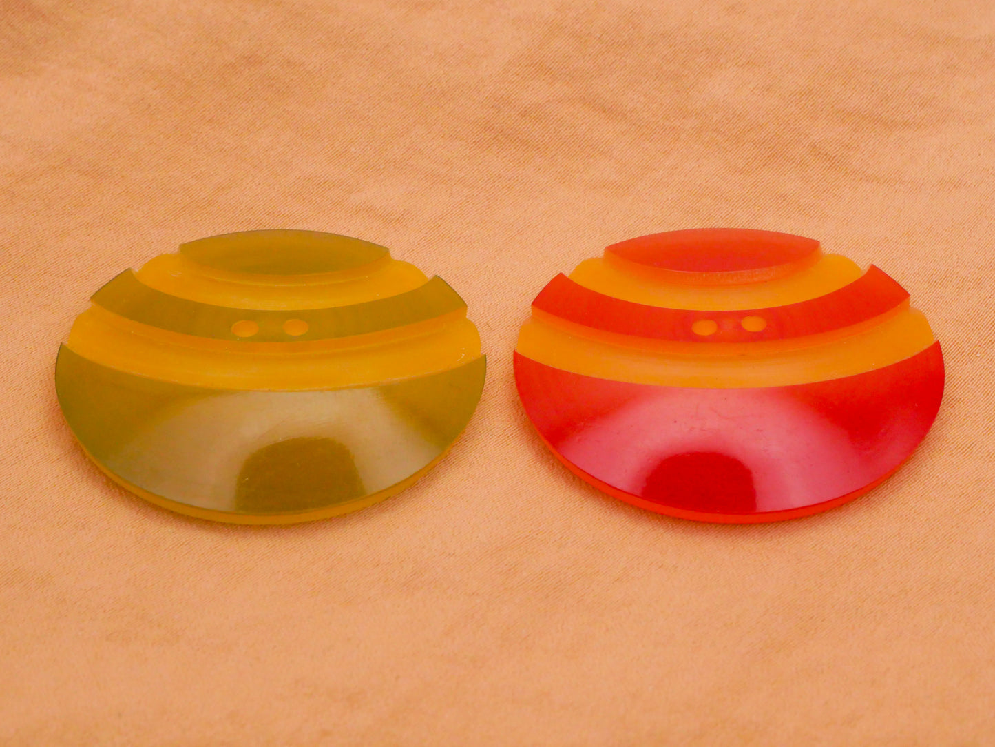 Arch Carved Green or Orange Celluloid Early Plastic Large Button Various 37mm