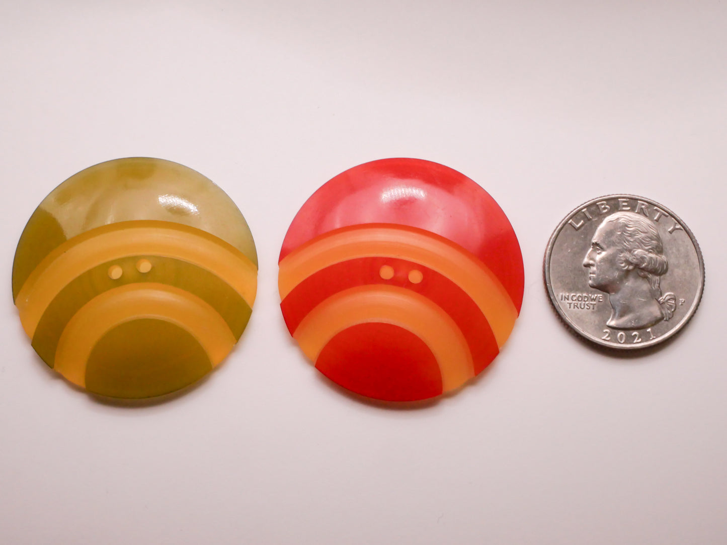 Arch Carved Green or Orange Celluloid Early Plastic Large Button Various 37mm