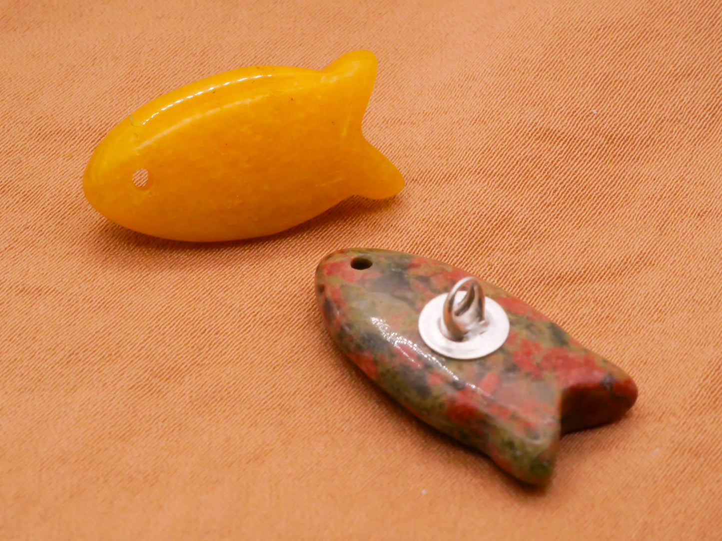 Fish Shape Stone Material Button Various 12x23mm