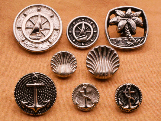 Nautical Ocean Themed Metallized Silver Plastic Button Various 10-19mm