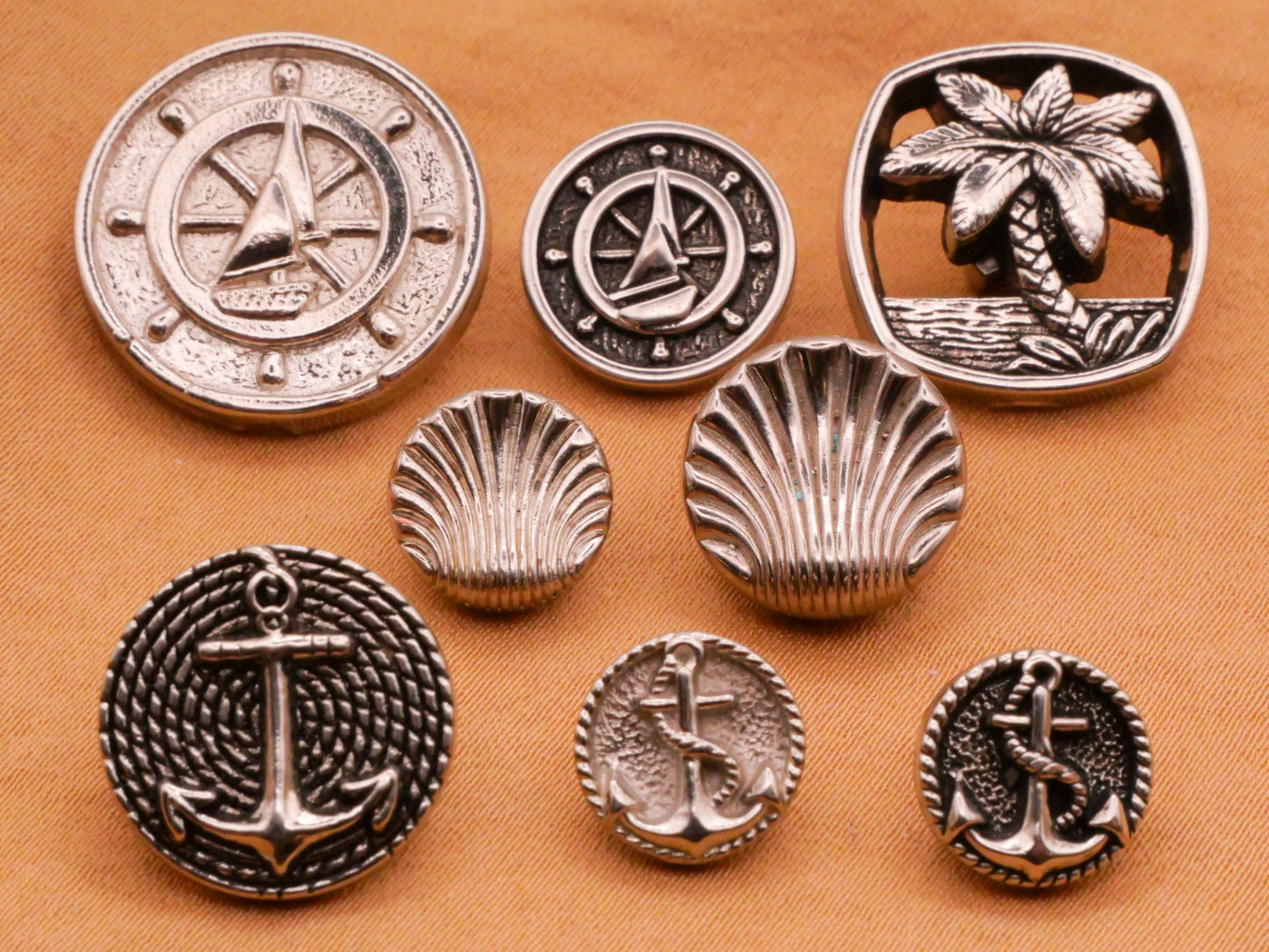 Nautical Ocean Themed Metallized Silver Plastic Button Various 10-19mm