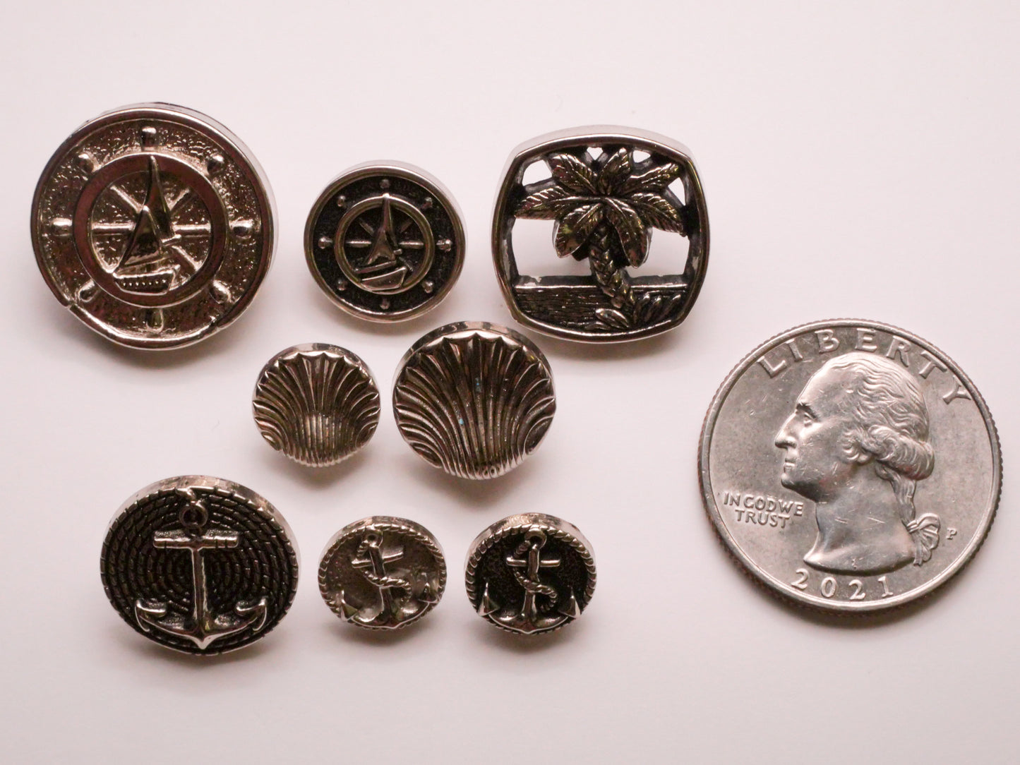 Nautical Ocean Themed Metallized Silver Plastic Button Various 10-19mm