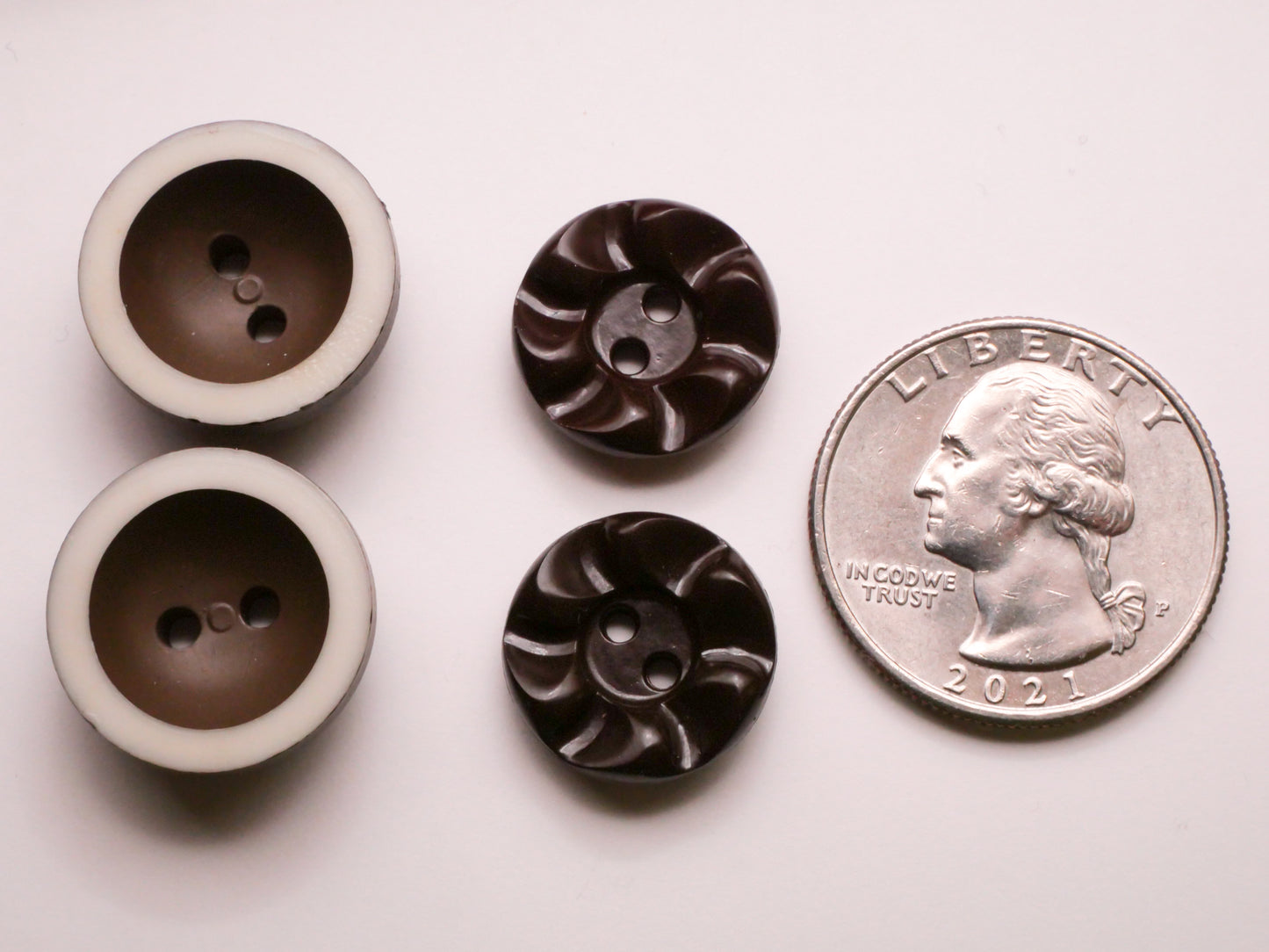 Brown Plastic Vintage Pair of Buttons Various 15-18mm
