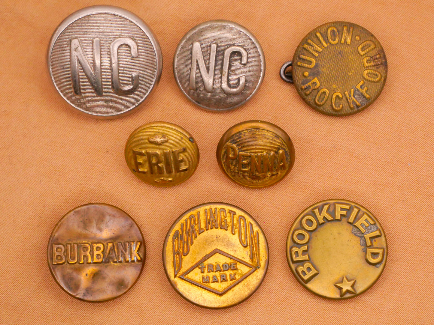US Locations Workwear Uniform Railroad Metal Button Various 14-23mm