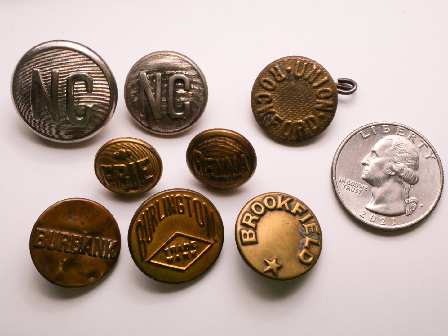 US Locations Workwear Uniform Railroad Metal Button Various 14-23mm