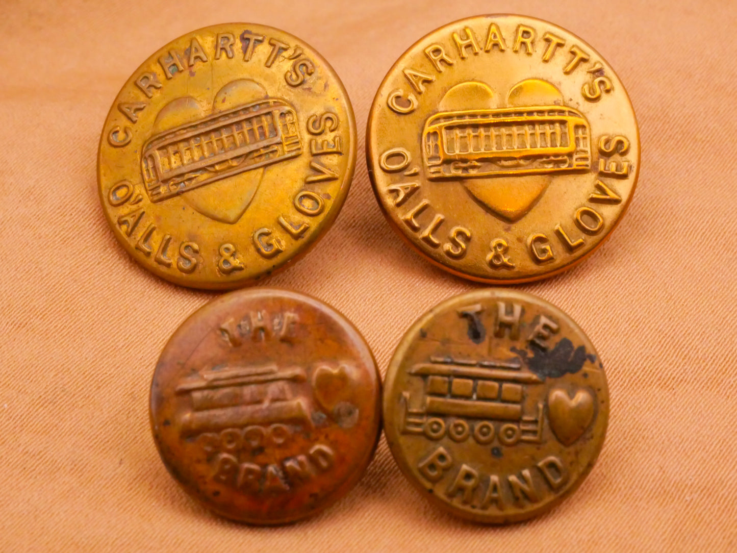 Carhartt Rebus Streetcar Heart Verbal Workwear Brass Metal Button 15-20mm