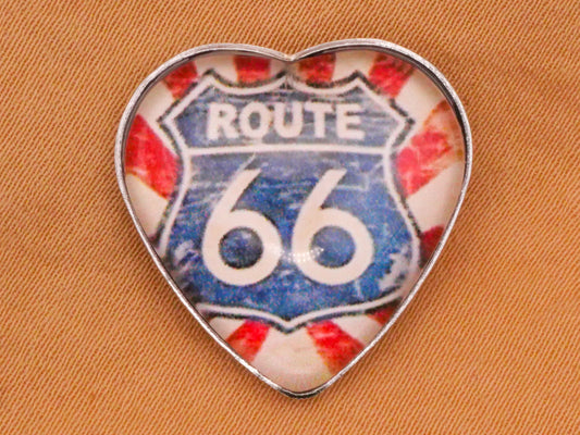 Route 66 Sign Stripes Heart Plastic Metal Button 21mm