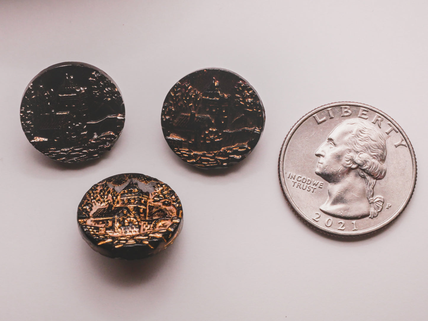 Mill Castle Bridge Landscape Luster Black Glass Button Various 18mm