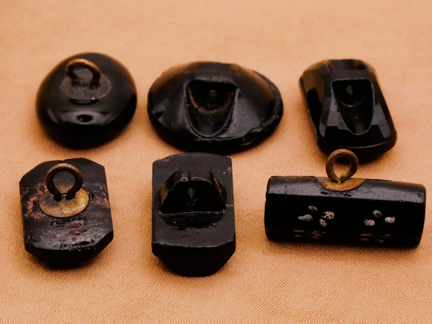 Flower Floral Hand-Painted Black Glass Button Various 8-19mm