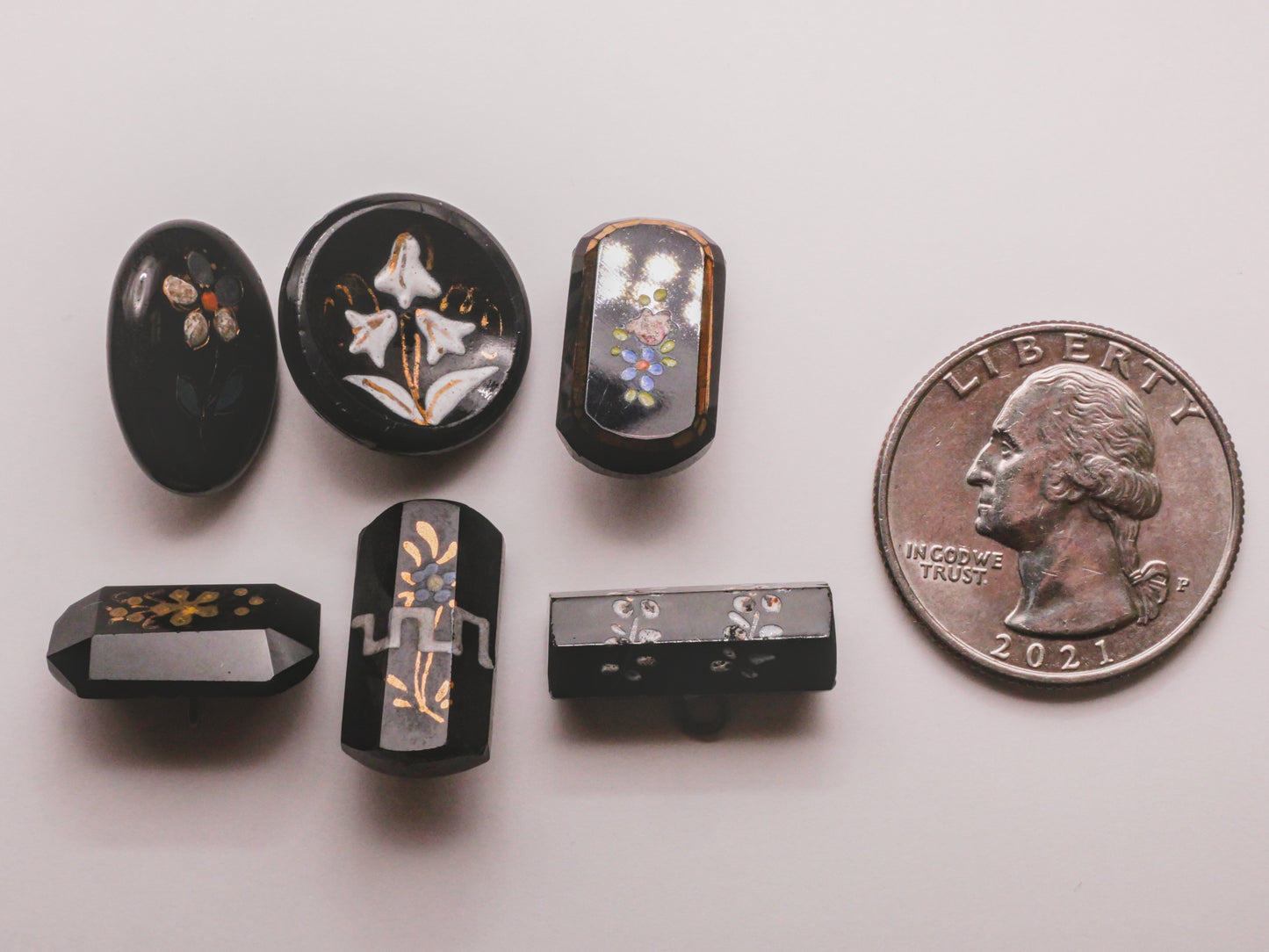 Flower Floral Hand-Painted Black Glass Button Various 8-19mm