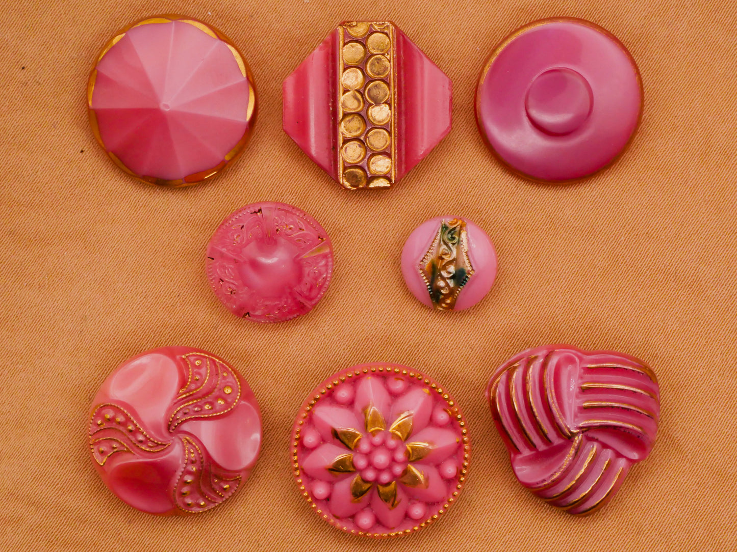 Pink Gold Accent Vintage Glass Button Various 10-19mm