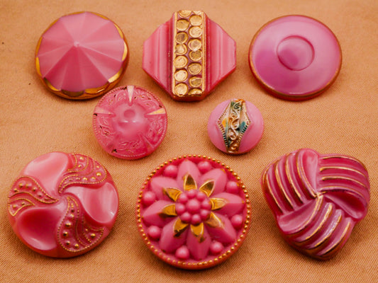 Pink Gold Accent Vintage Glass Button Various 10-19mm