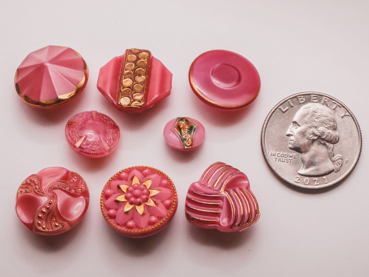 Pink Gold Accent Vintage Glass Button Various 10-19mm